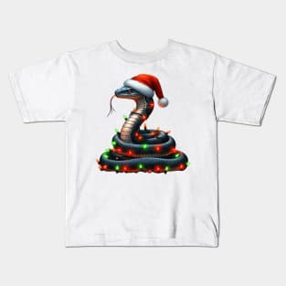 Snake Wrapped In Christmas Lights Kids T-Shirt